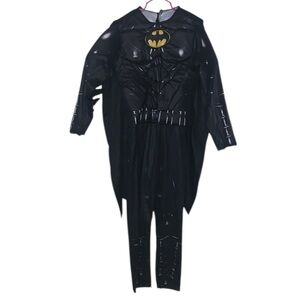 Batman Costume Kids Boys Size Medium Black Padded Jumpsuit Cape Super Hero